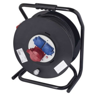 Outdoor extension cable on drum 33 m / 3 sockets / black / rubber / 230V/400V / 2.5 mm2