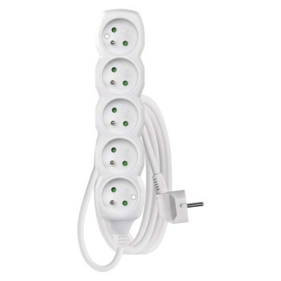 Extension cable 2 m / 5 sockets / white / PVC / 1 mm2