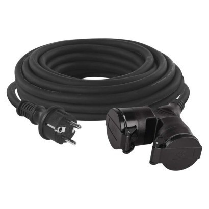 Vonkajší predlžovací kábel 10 m / 2 zásuvky / čierna / guma / 230 V / 1,5 mm2