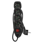 Extension cable 1.5 m / 4 sockets / with switch / black / PVC / 1.5 mm2