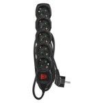 Extension cable 1.5 m / 5 sockets / with switch / black / PVC / 1.5 mm2