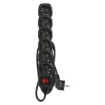 Extension cable 1.5 m / 6 sockets / with switch / black / PVC / 1.5 mm2
