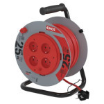 Predlžovací kábel na bubne 25 m / 4 zásuvky / červená / PVC / 230 V / 1,5 mm2