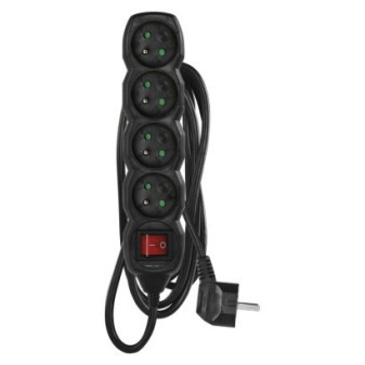 Przedłużacz 3 m / 4 gniazda / z przełącznikiem / czarny / PVC / 1 mm2
