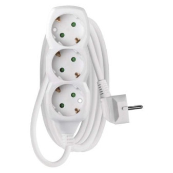 Extension cable 2 m / 3 sockets / white / PVC / 1 mm2