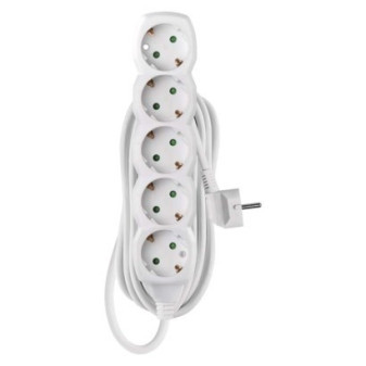 Extension cable 5 m / 5 sockets / white / PVC / 1.5 mm2