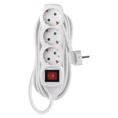 Verlängerungskabel 5 m / 3 Steckdosen / mit Schalter / weiß / PVC / 1,5 mm2