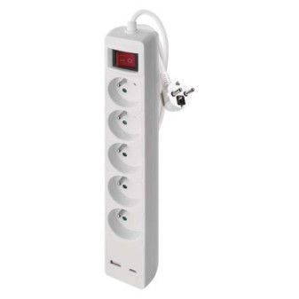 Przedłużacz 3 m / 5 gniazd / z przełącznikiem / biały / 1 × USB-A   1 × USB-C / 1,5 mm2