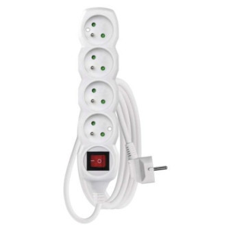 Przedłużacz 3 m / 4 gniazda / z przełącznikiem / biały / PVC / 1 mm2