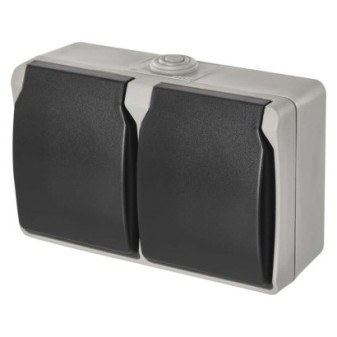 Double wall socket, grey-black, IP44