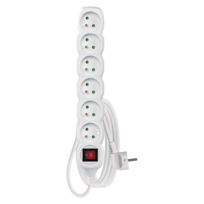 Verlängerungskabel 3 m / 6 Steckdosen / mit Schalter / weiß / PVC / 1 mm2