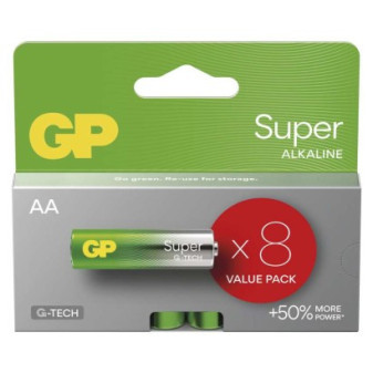 GP Super AA alkaline batteries (LR6), 8 pcs