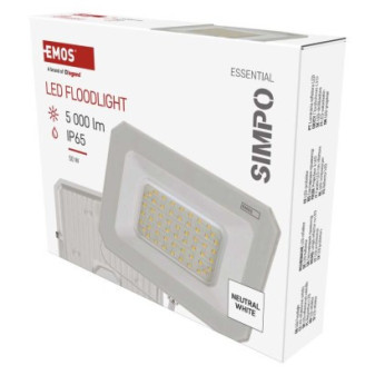 Reflektor LED SIMPO 50W, biały, IP65, 5000 lm, neutralny biały