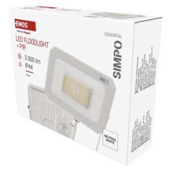Reflektor LED SIMPO, 30W, PIR, neutralny biały