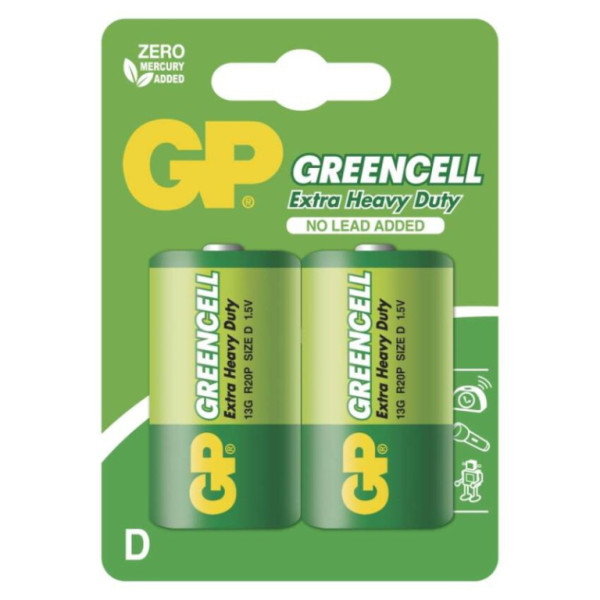 Zink-Luft-Batterie GP Greencell D (R20), 2 Stück