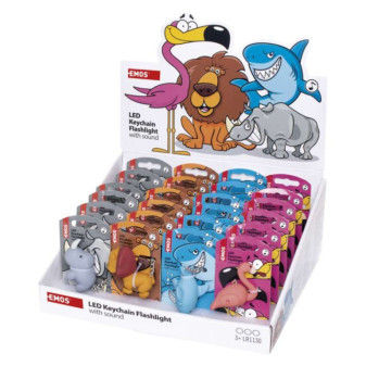 LED-Schlüsselanhänger - exotische Tiere mit Sound auf LR54, 24 Stück, Displaybox