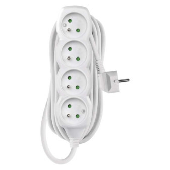 Przedłużacz 5 m / 4 gniazda / biały / PVC / 1,5 mm2