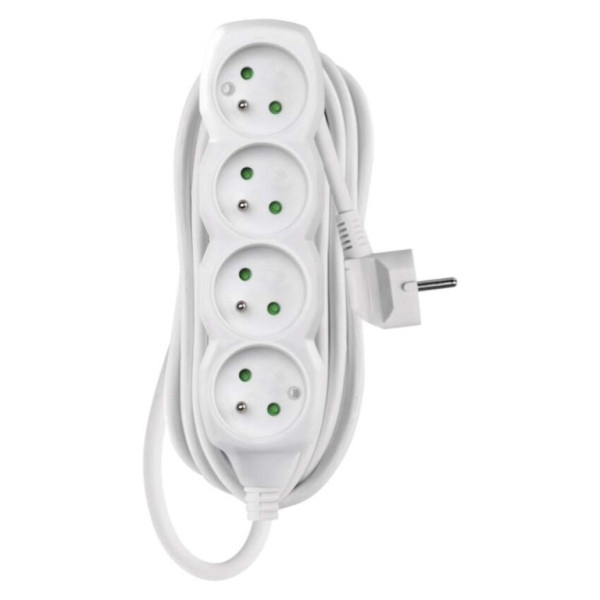 Przedłużacz 5 m / 4 gniazda / biały / PVC / 1,5 mm2