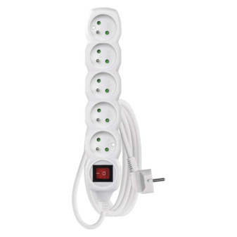 Przedłużacz 3 m / 5 gniazd / z przełącznikiem / biały / PVC / 1 mm2