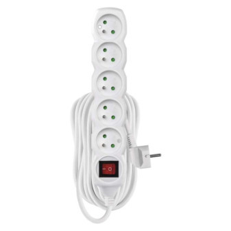 Verlängerungskabel 10 m / 5 Steckdosen / mit Schalter / weiß / PVC / 1,5 mm2