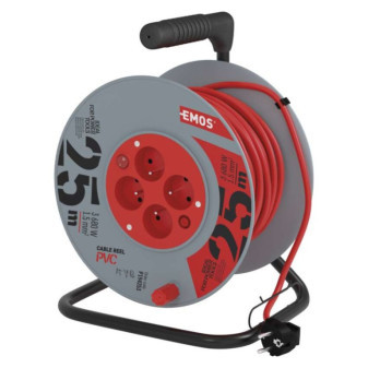 Drum extension cable 25 m / 4 pcs. / with switch / red / PVC / 230V / 1.5 mm2