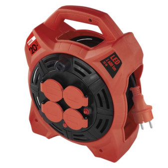 Outdoor-Verlängerungskabel auf Trommel 20 m / 4 Stk. / Gummi / 230 V / 1,5 mm2 mit LED-Reflektor