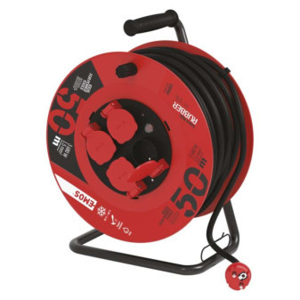 Outdoor-Verlängerungskabel auf Trommel 50 m / 4 Steckdosen / schwarz / Gummi / 230 V / 1,5 mm2