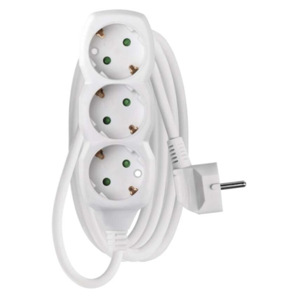 Przedłużacz 2 m / 3 gniazda / biały / PVC / 1 mm2