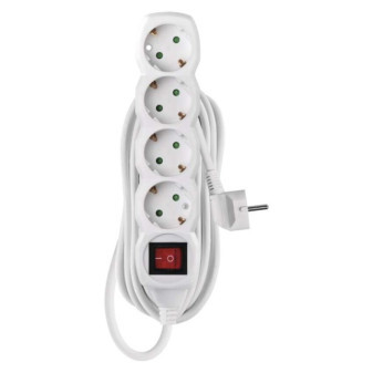 Verlängerungskabel 5 m / 4 Steckdosen / mit Schalter / weiß / PVC / 1,5 mm2