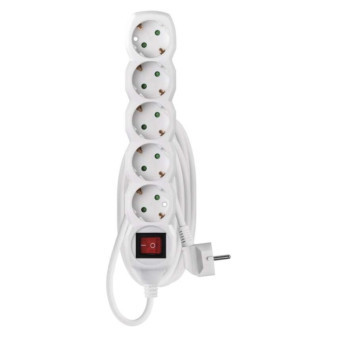 Verlängerungskabel 3 m / 5 Steckdosen / mit Schalter / weiß / PVC / 1,5 mm2