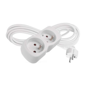 Przedłużacz 3 m / 2 gniazda / biały / PVC / 1 mm2