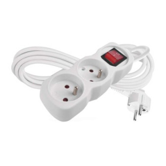 Przedłużacz 3 m / 2 gniazda / z przełącznikiem / biały / PVC / 1 mm2