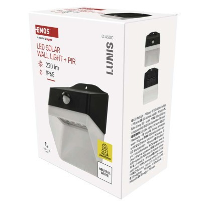 Solar LED luminaire LUNIS with motion sensor, black, neutral white