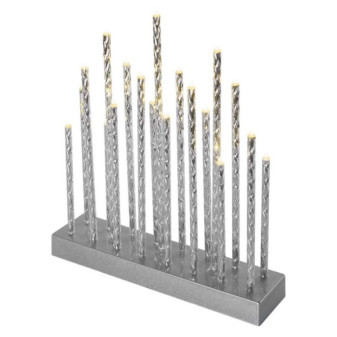 LED candle holder silver, 28,5 cm, 3x AA, indoor, warm white, timer