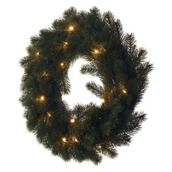 LED vianočný veniec, 40 cm, 2x AA, vnútorný, teplá biela, časovač