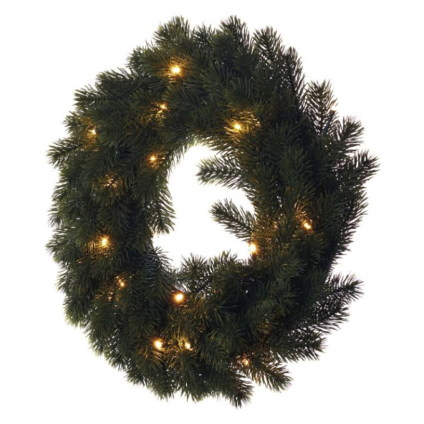 Wianek świąteczny LED, 40 cm, 2x AA, do wnętrz, ciepły biały, timer