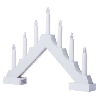 Biely drevený LED svietnik, 29 cm, 2x AA, vnútorný, teplá biela, časovač