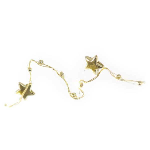 LED Christmas chain gold - stars, 1,9 m, 2x AA, indoor, warm white, timer