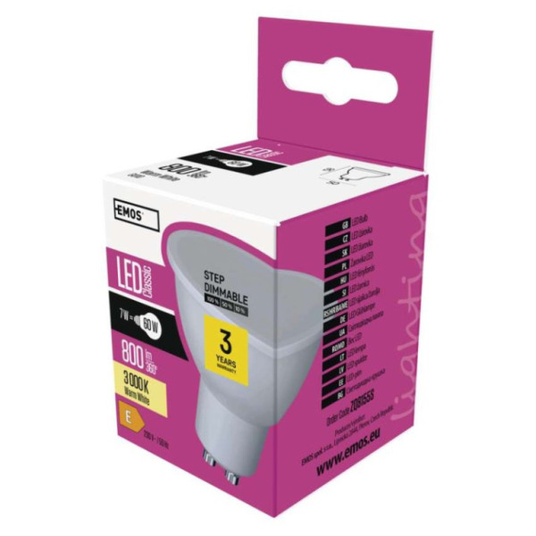 LED žiarovka Classic MR16 / GU10 / 7 W (60 W) / 800 lm / teplá biela / stmievateľná / stupňovitá