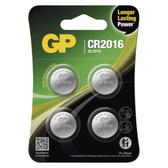 GP CR2016 Lithium-Knopfzellenbatterie, 4 Stück