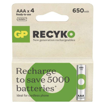 Rechargeable batteries GP ReCyko 650 mAh AAA (HR03), 4 pcs