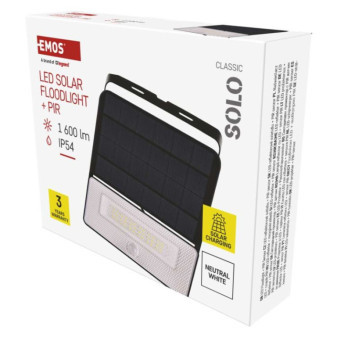Solárny LED reflektor SOLO so senzorom pohybu, čierny, neutrálna biela