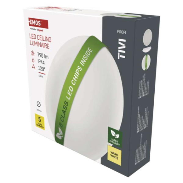 LED luminaire TIVI, B CLASS, round white 5,2W, IP44, warm white