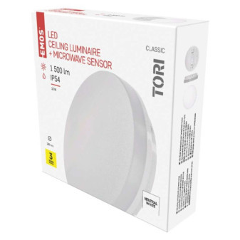 LED luminaire TORI with motion sensor, w. 15W n.b., IP54
