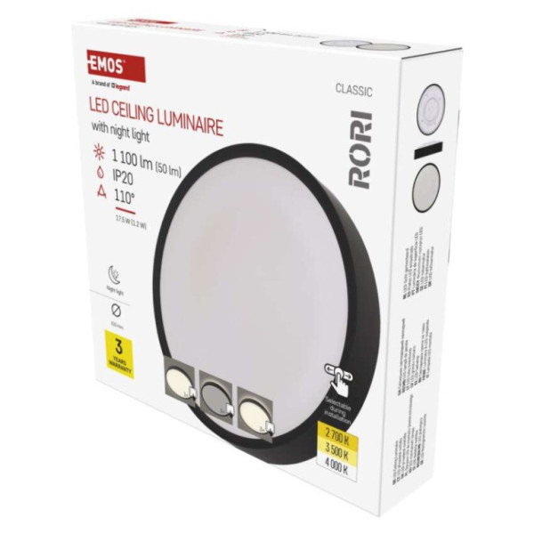 LED luminaire RORI circular, black, 17W, with CCT change