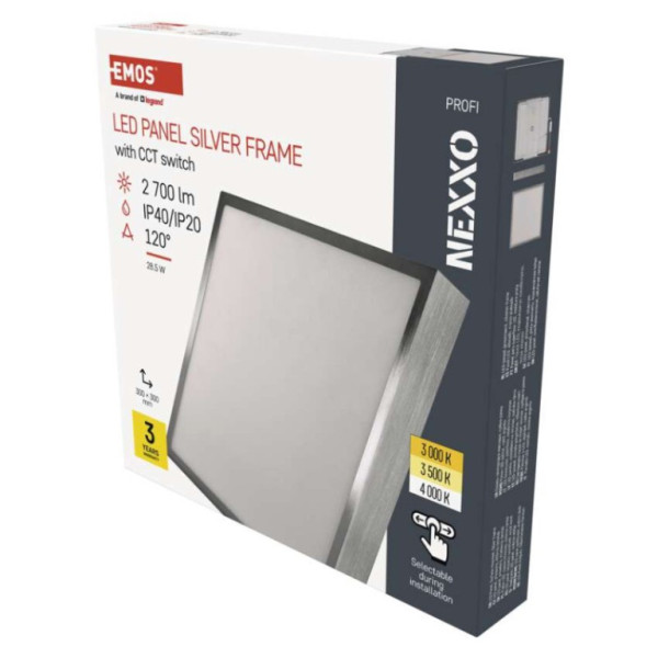 LED luminaire NEXXO, square, silver, 28,5W, with CCT change