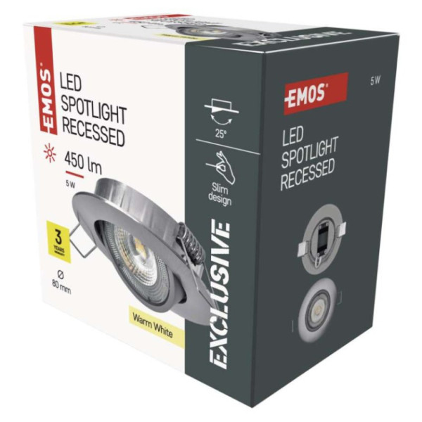 LED reflektor SIMMI strieborný, kruh 5W teplá biela