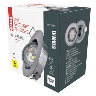 LED reflektor SIMMI strieborný, kruh 5W neutr. Biela