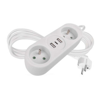 Predlžovací kábel 1,4 m / 2 zásuvky 2×USB-A 1×USB-C / biely / PVC / 1,5 mm2