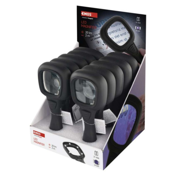 Handheld magnifier with LED/UV illumination, 10 pcs, box